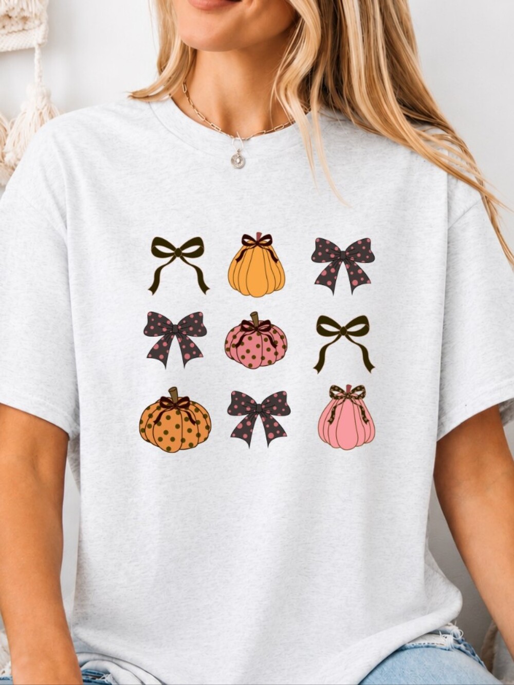 Retro Pumpkins And Coquette Bows, Fall Autumn Tee